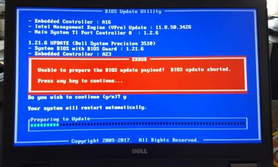 exe The newer models look to download the <strong>BIOS update</strong> however do not apply it. . Unable to prepare the bios update payload dell